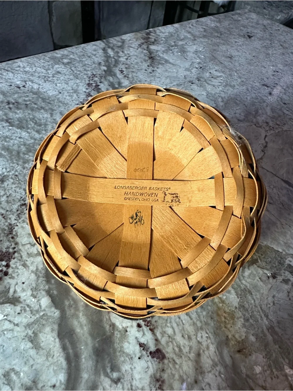 Longaberger Small Handwoven Basket with Navy Floral Liner